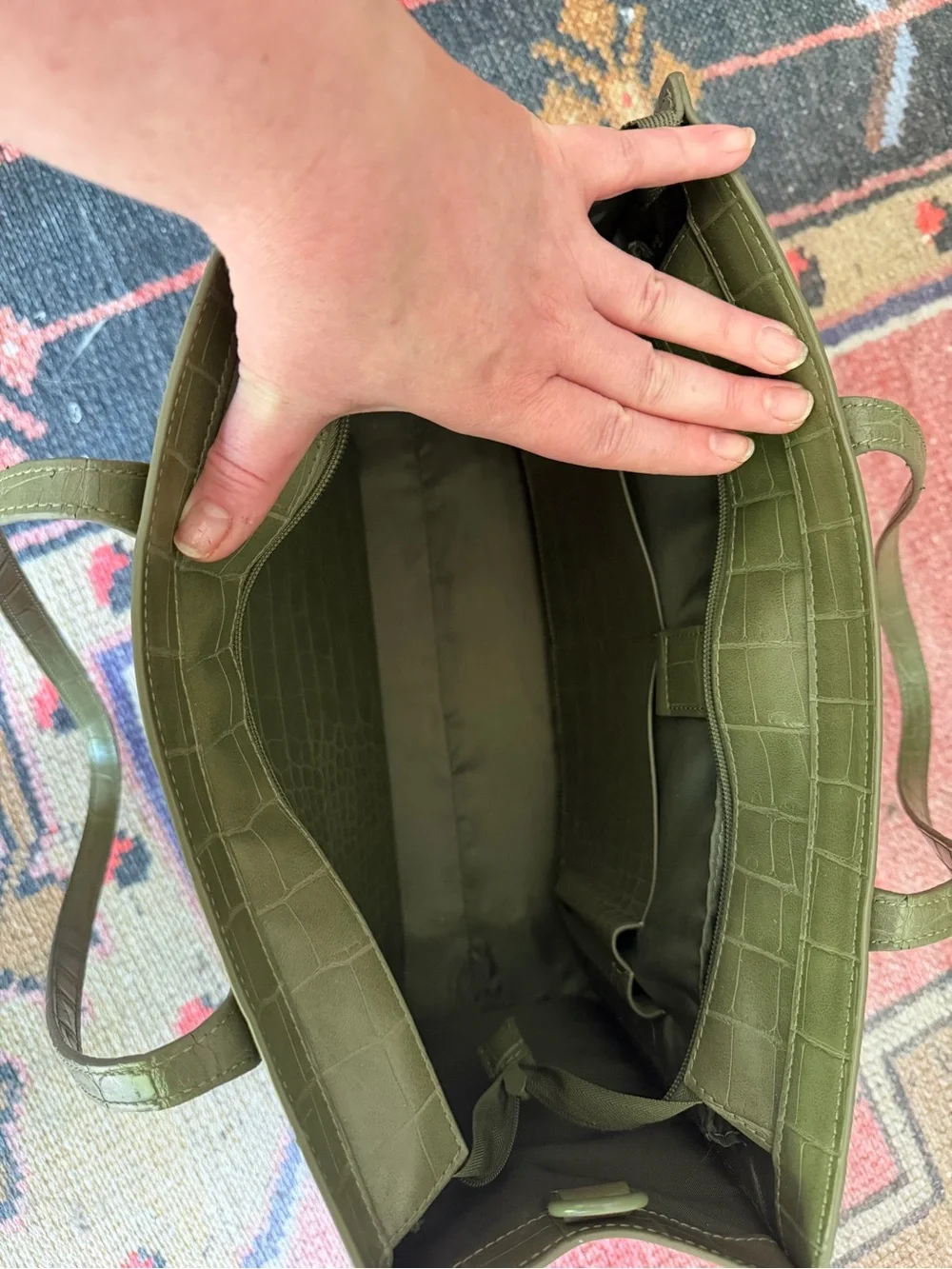 BEIS Olive Green Croc-Embossed Work Tote